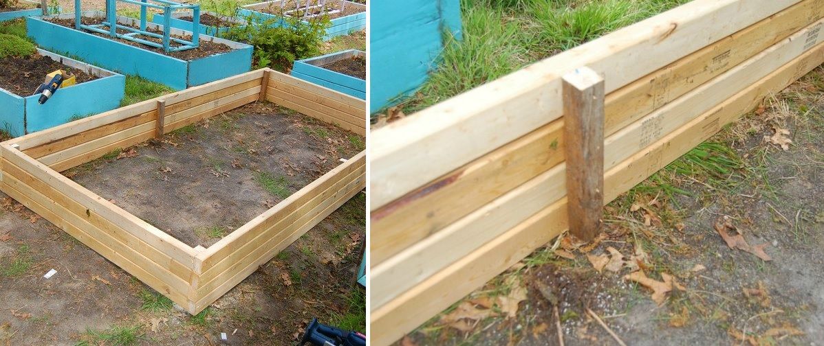 Stacked wood to create a raised bed