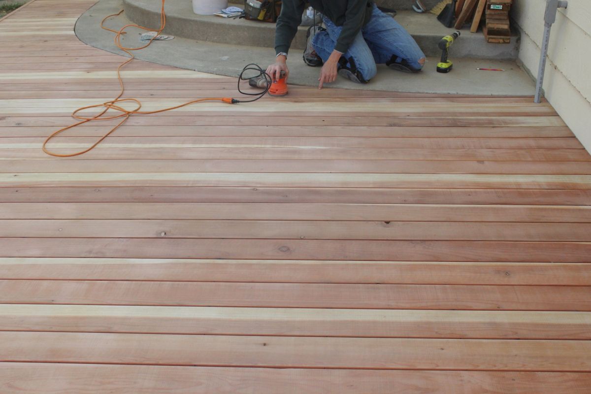 Stain and Seal a Redwood Deck continue sanding