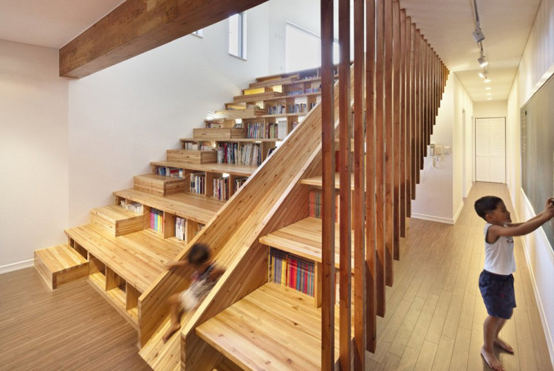 Stairs with books storage and slide