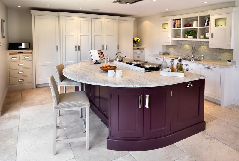 Stategic pop of aubergine for kitchen