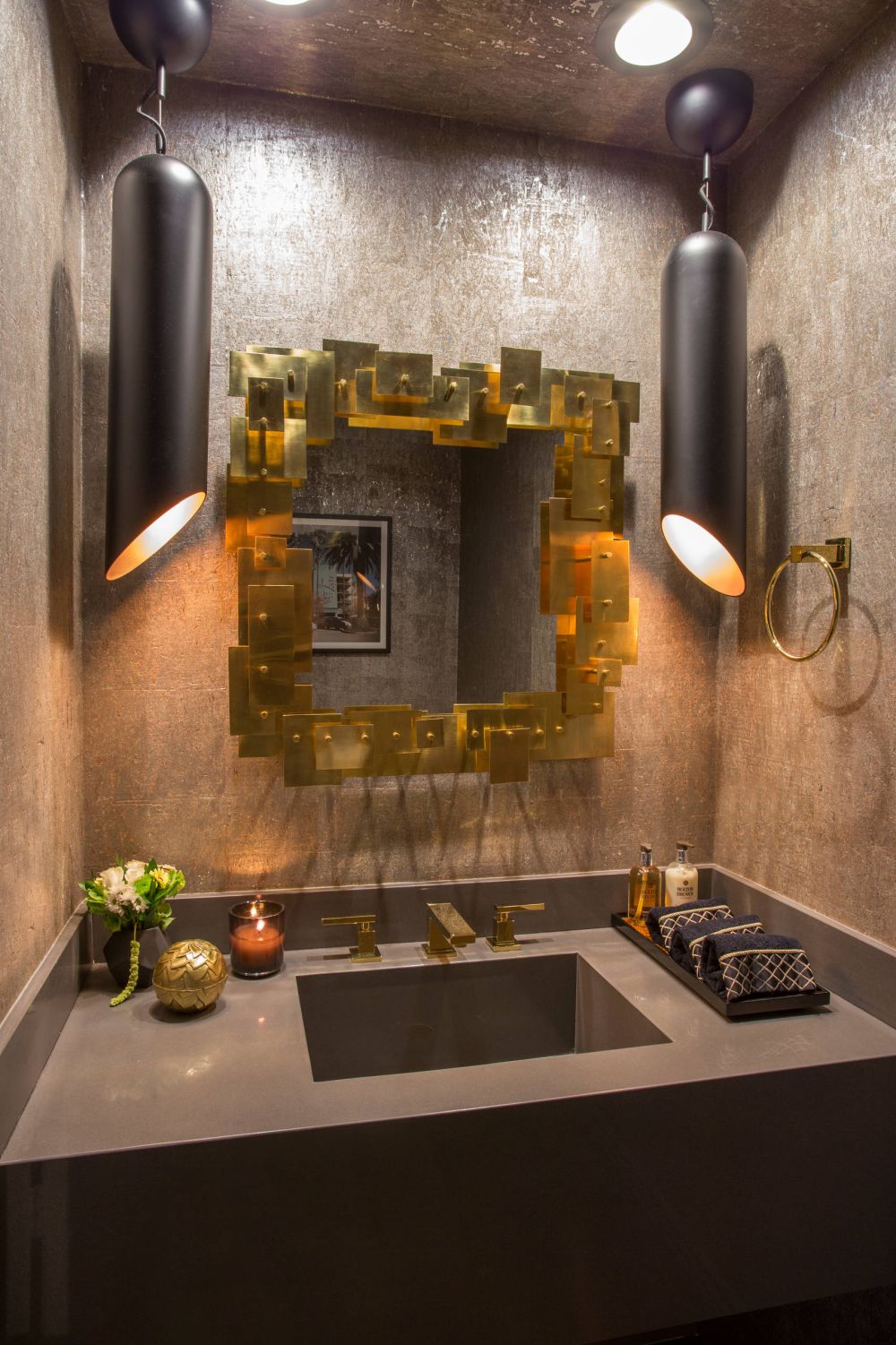 Statement mirror gold panels