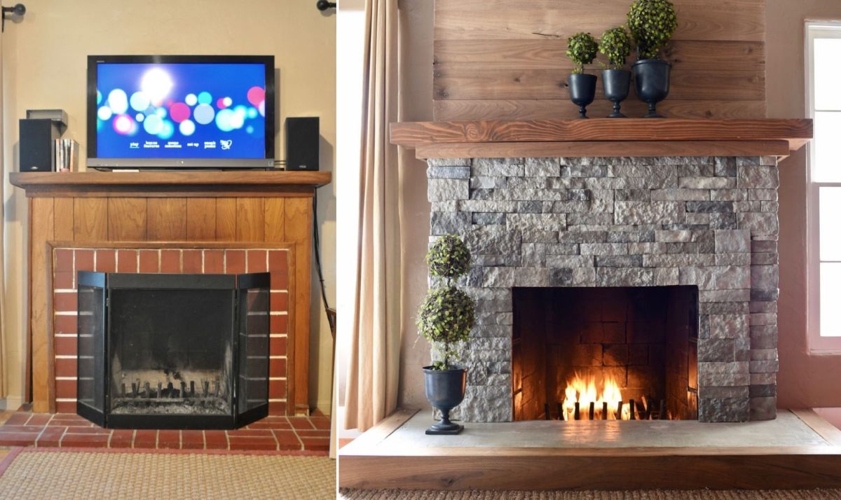 Stone Fireplace Makeover