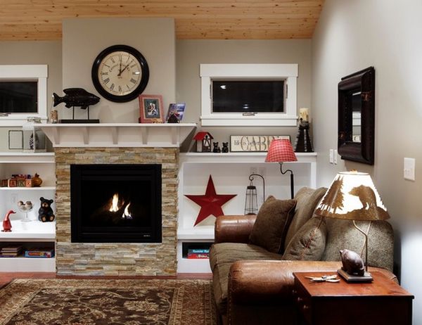 Stone fireplace with mantle