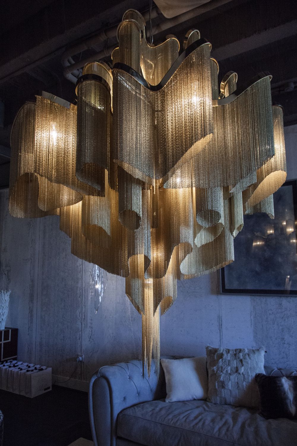 Stream suspension gold limited edition chandelier from Passerini London