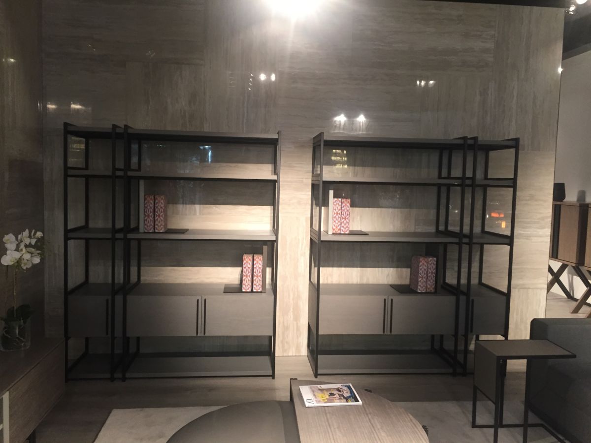 Stroage Grey cabinets and metalic shelves home library