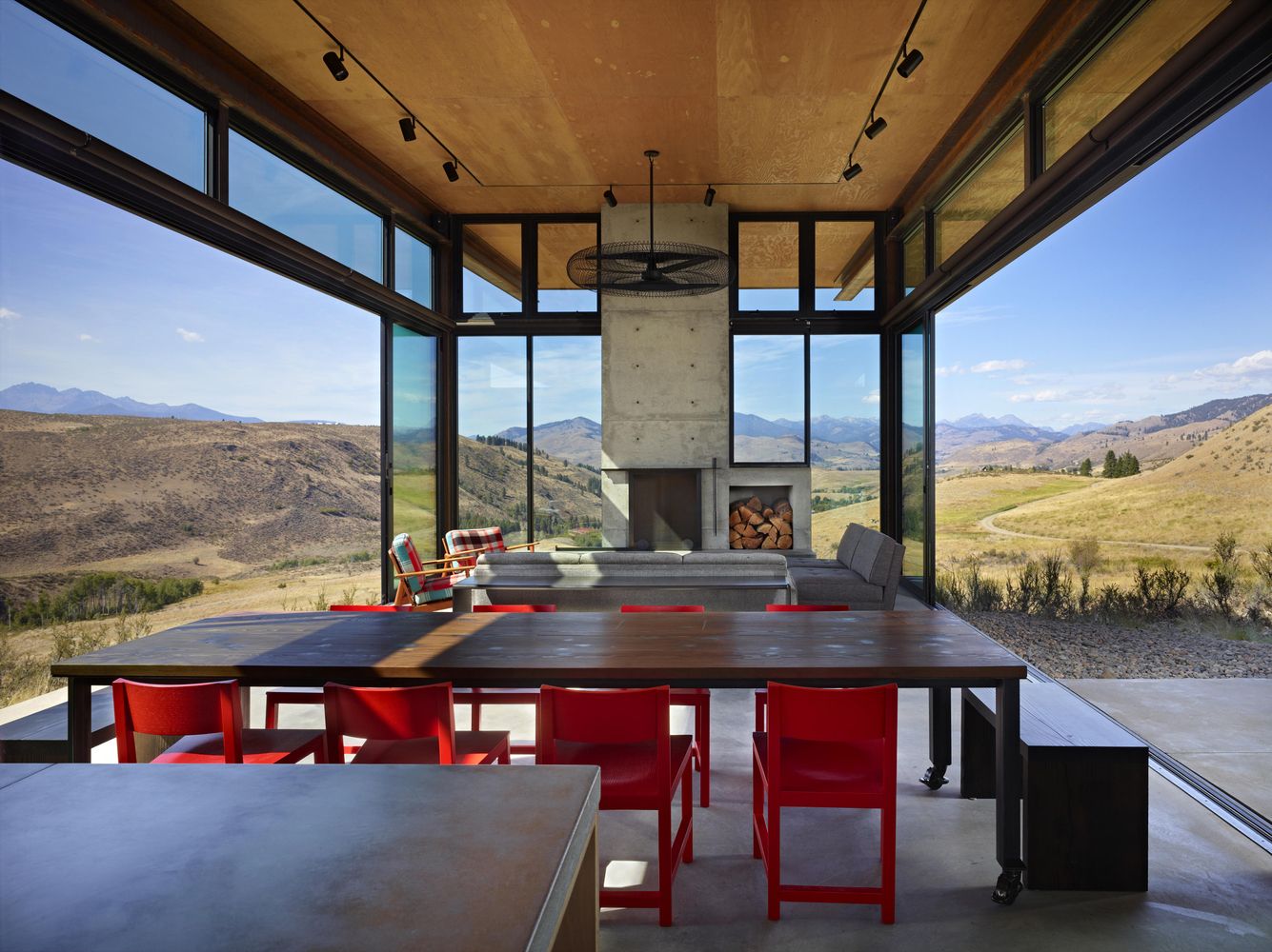 Studhorse House Building by Olson Kundig interior Concrete fireplace