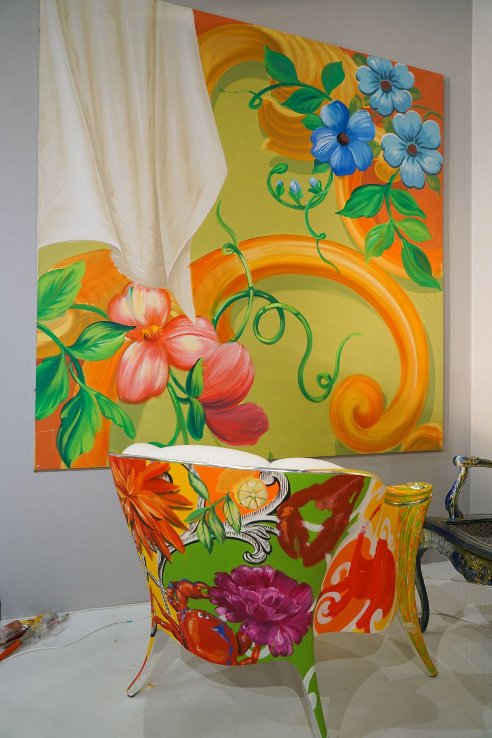 Summer colors floral patterns on canvas painting and furniture