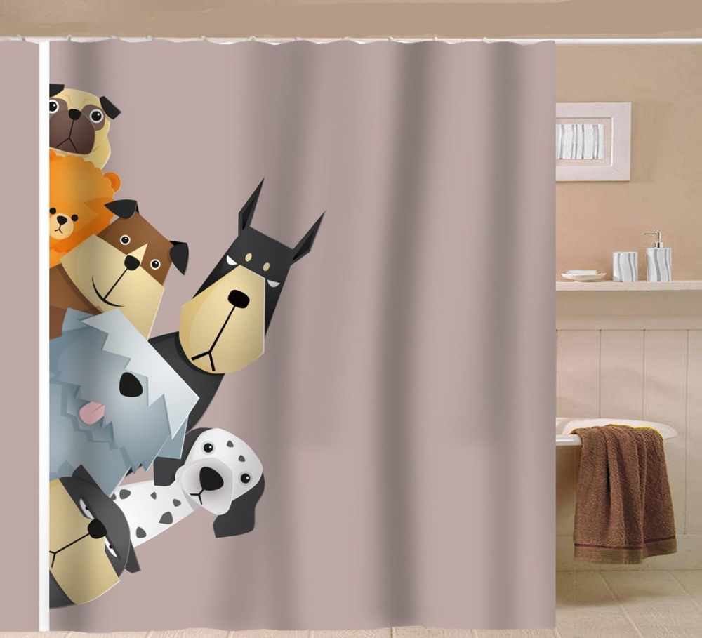 Sunlit Peekaboo Cute Dogs Curious Cartoon Puppy Fabric Shower Curtain