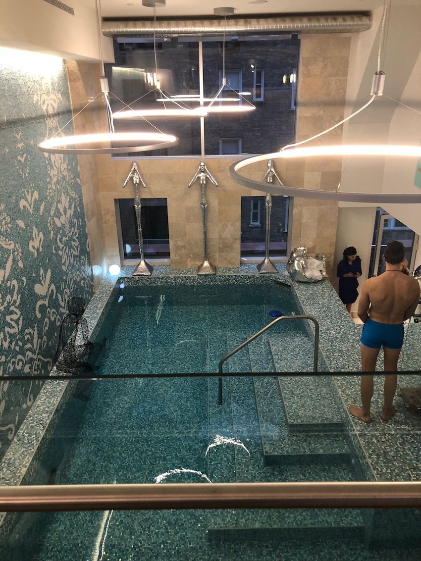 The tall ceiling in the pool area makes it feel open and light-filled.