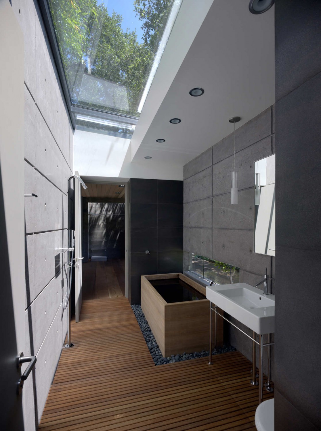 Tea house with skylighting bathroom