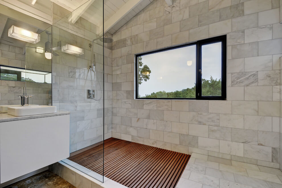 Teak wooden shower floor