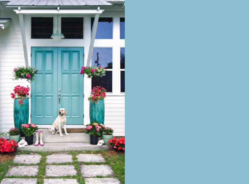 Teal Front Door with White Homes