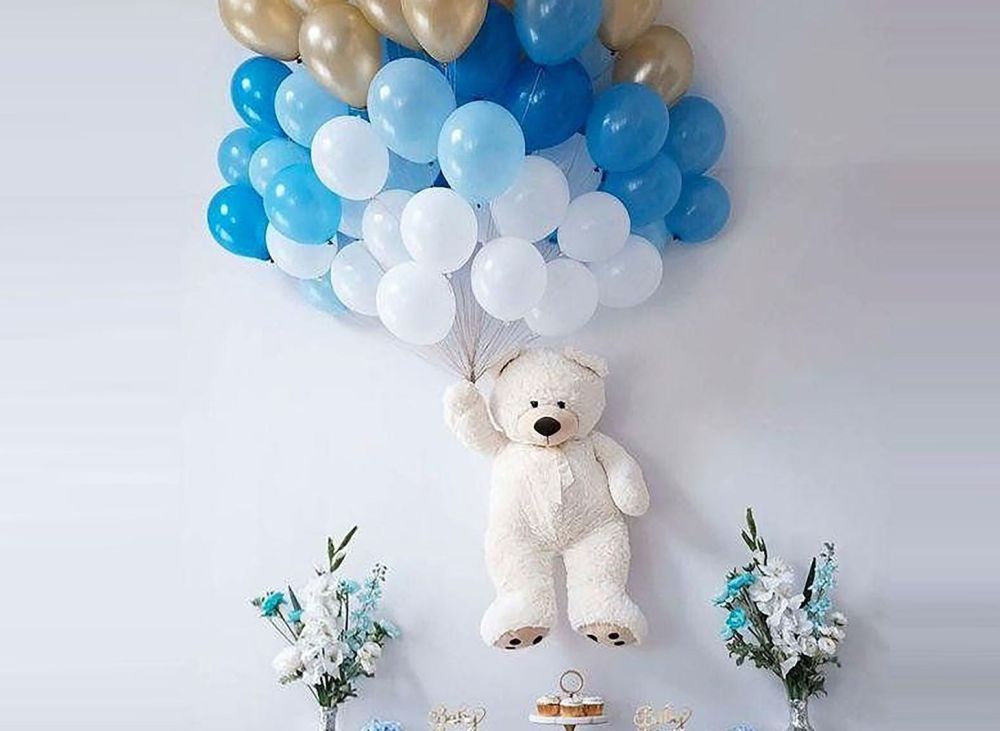 An adorable floating teddy bear