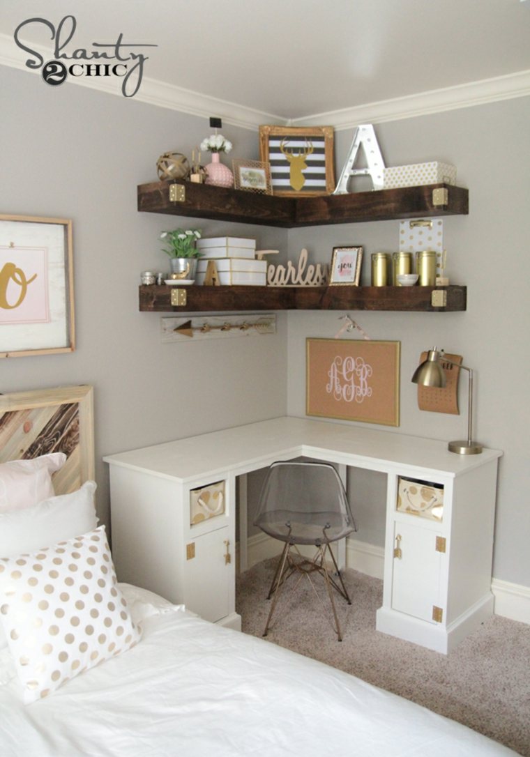 Teen bedroom floating shelves