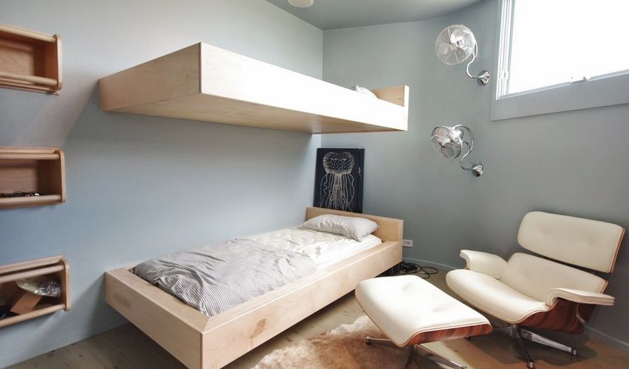 Teenage room with floating bunk beds