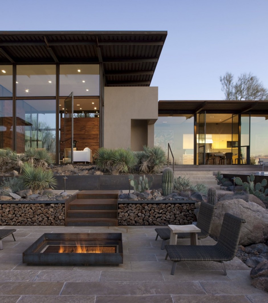 The Brown Residence Architecture Outdoor Fireplace