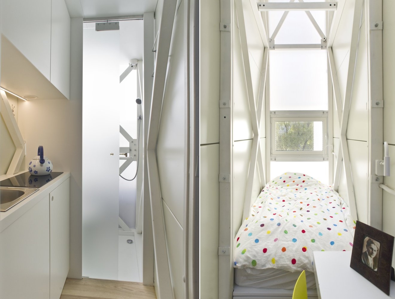 The Keret House kithen and bedroom