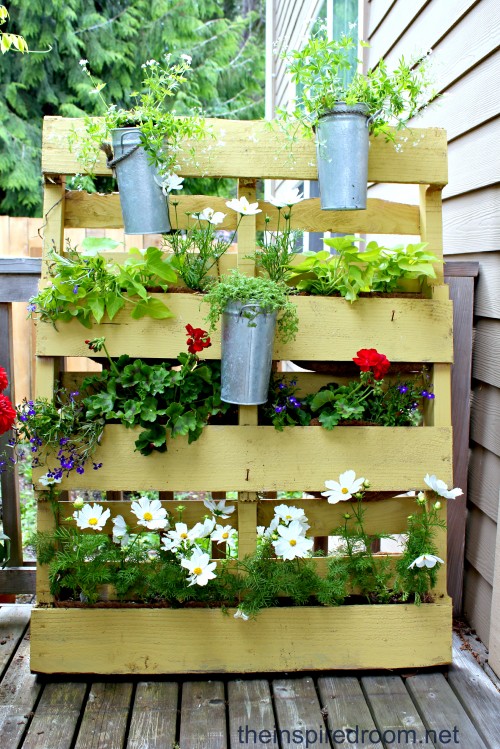 Combine a Pallet Planter with Hanging Planters