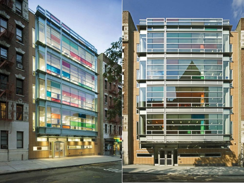 The Reece School with colored glass windows by Platt Byard Dovell White Architects