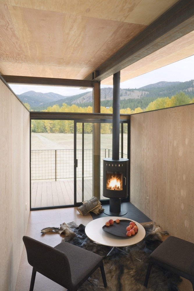 The Rolling Huts fireplace