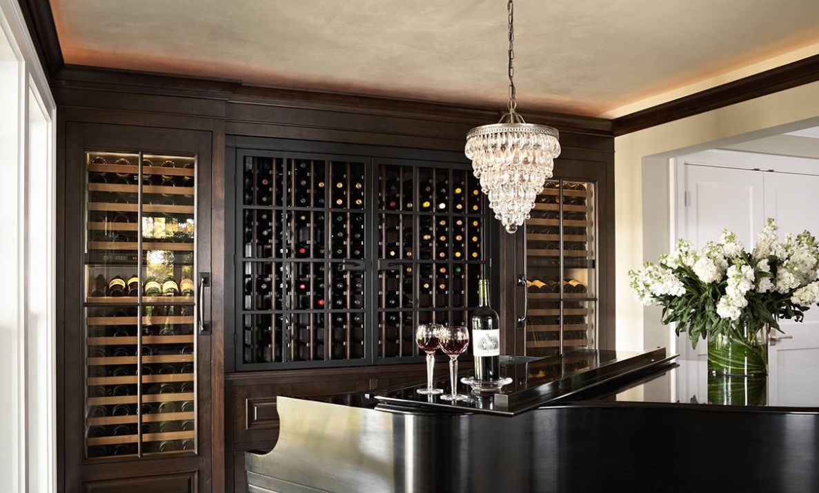 The piano room with wine storage