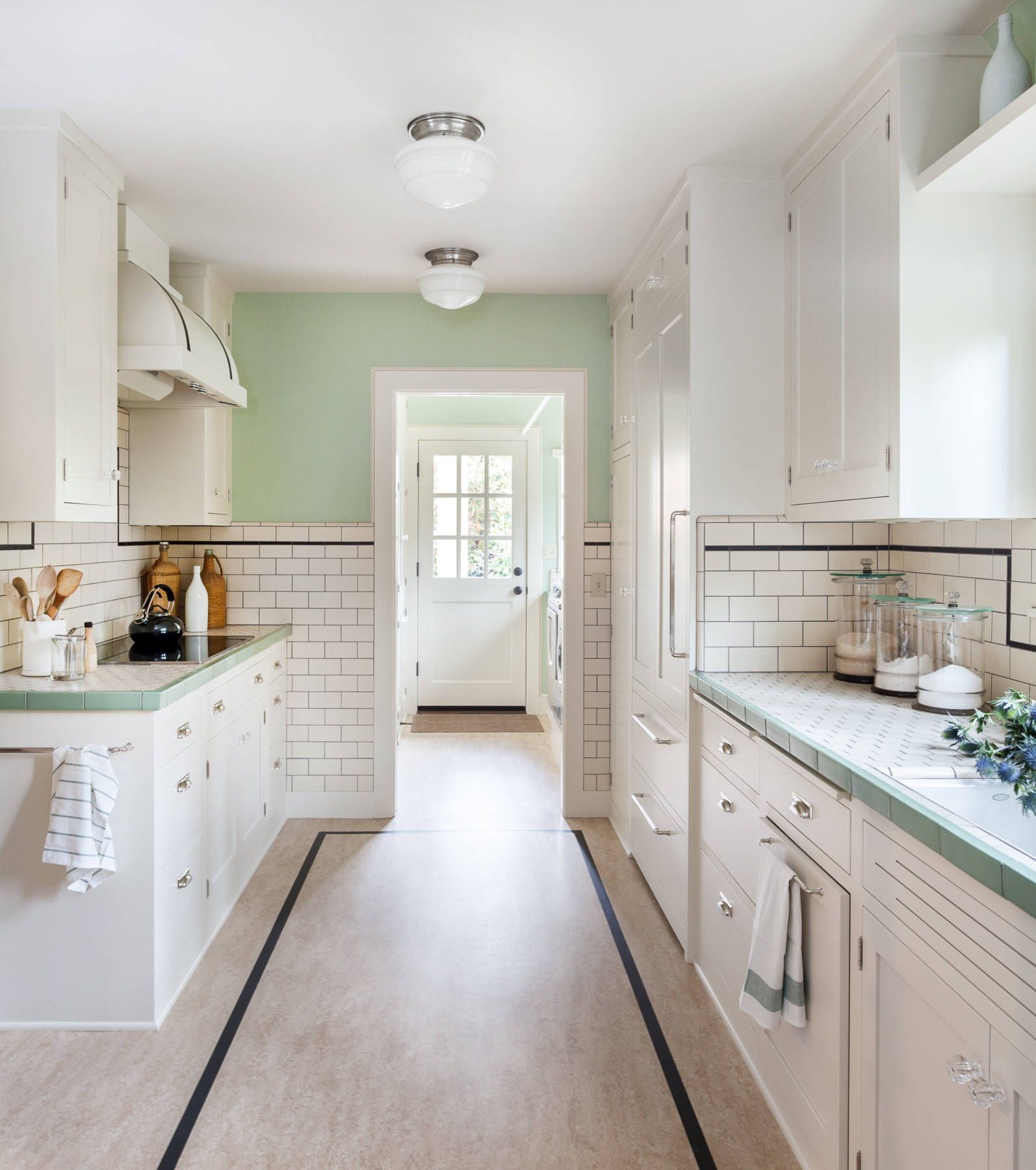 Tiled mint green kitchen