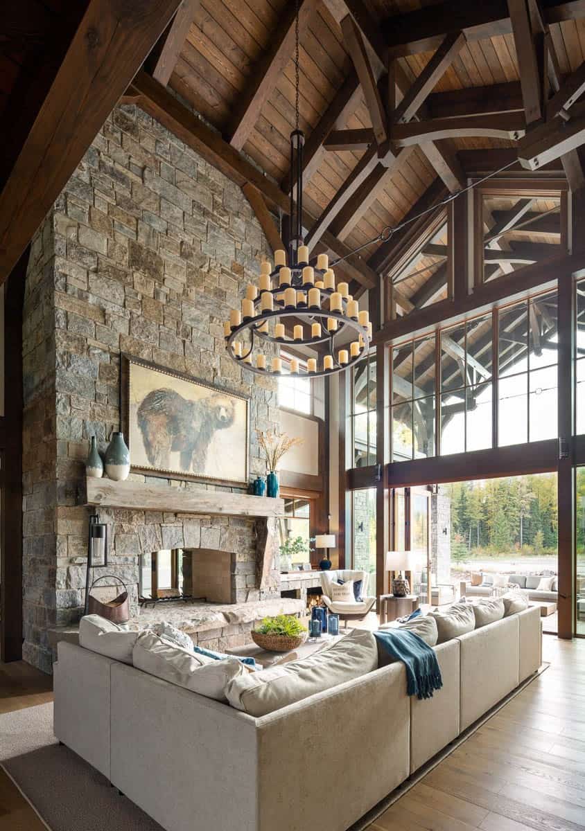 Timber frame modern house living room