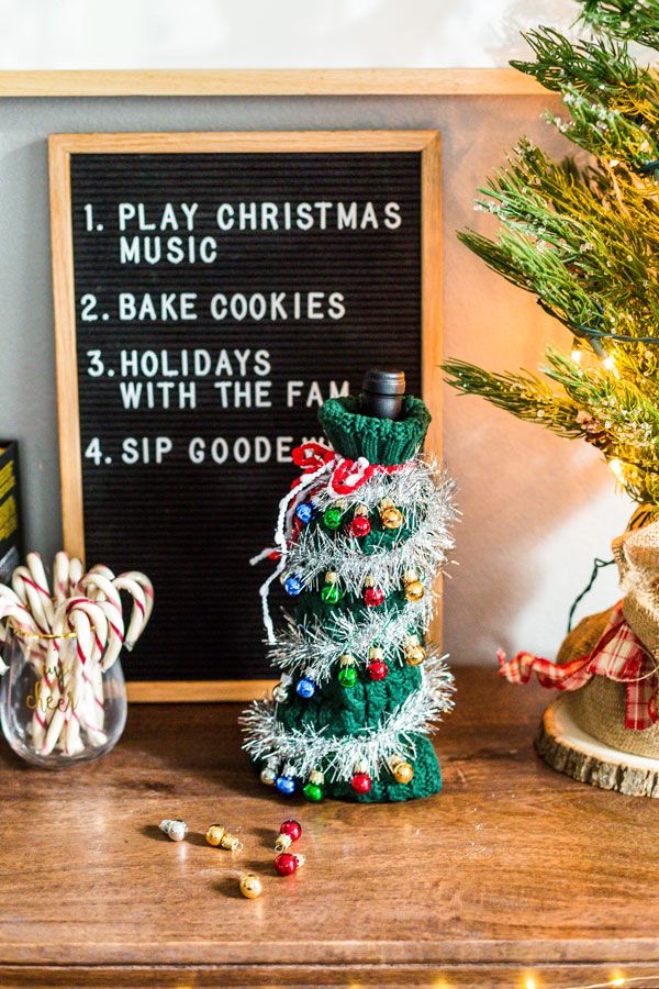 Tiny Christmas tree wine bottle