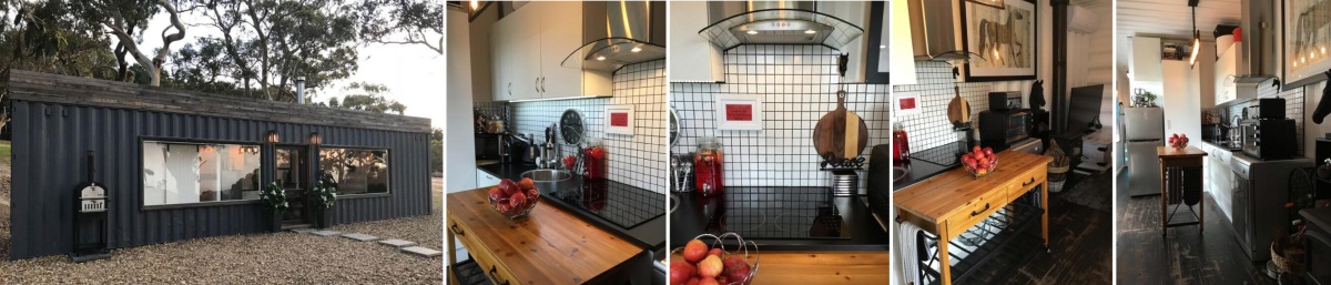 Black kitchen countertop.