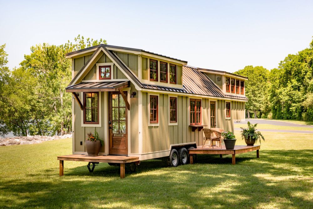 Tiny house with sage color for exterior