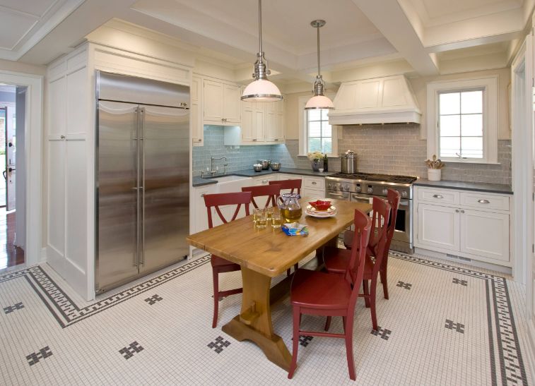 Tiny tiles from porcelain for kitchen floor