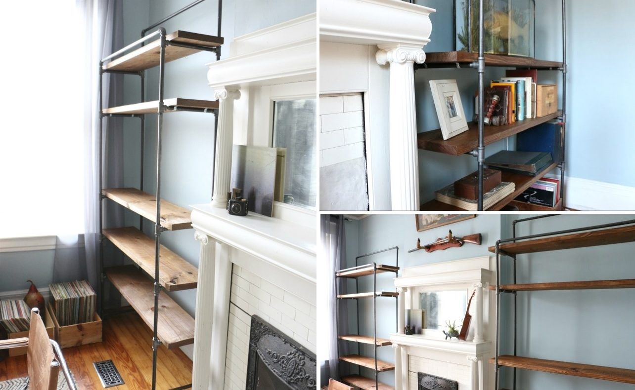Traditional bookcase from pipes