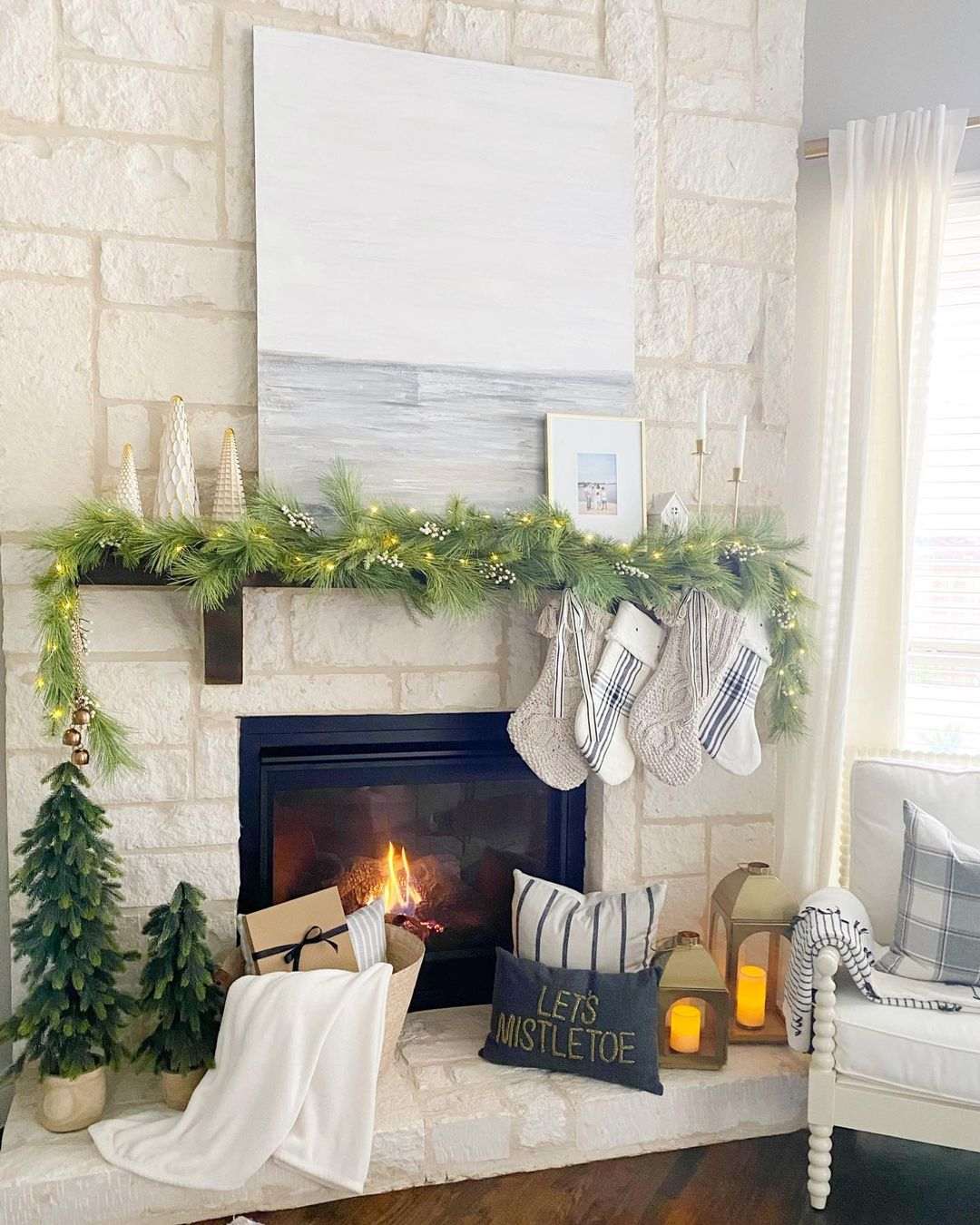 Traditional fireplace Christmas decor with Garland