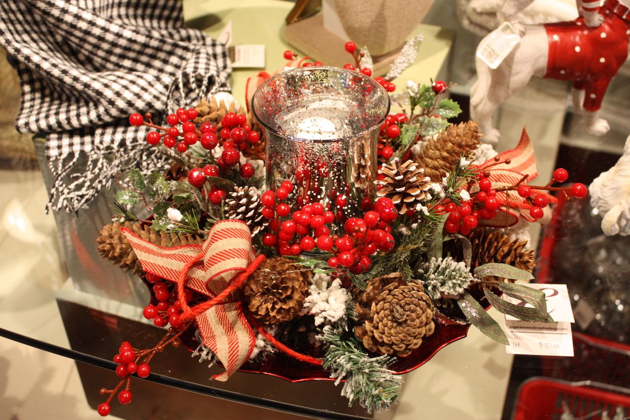 Casual ribbon helps keep a holiday arrangement from being too glitzy.