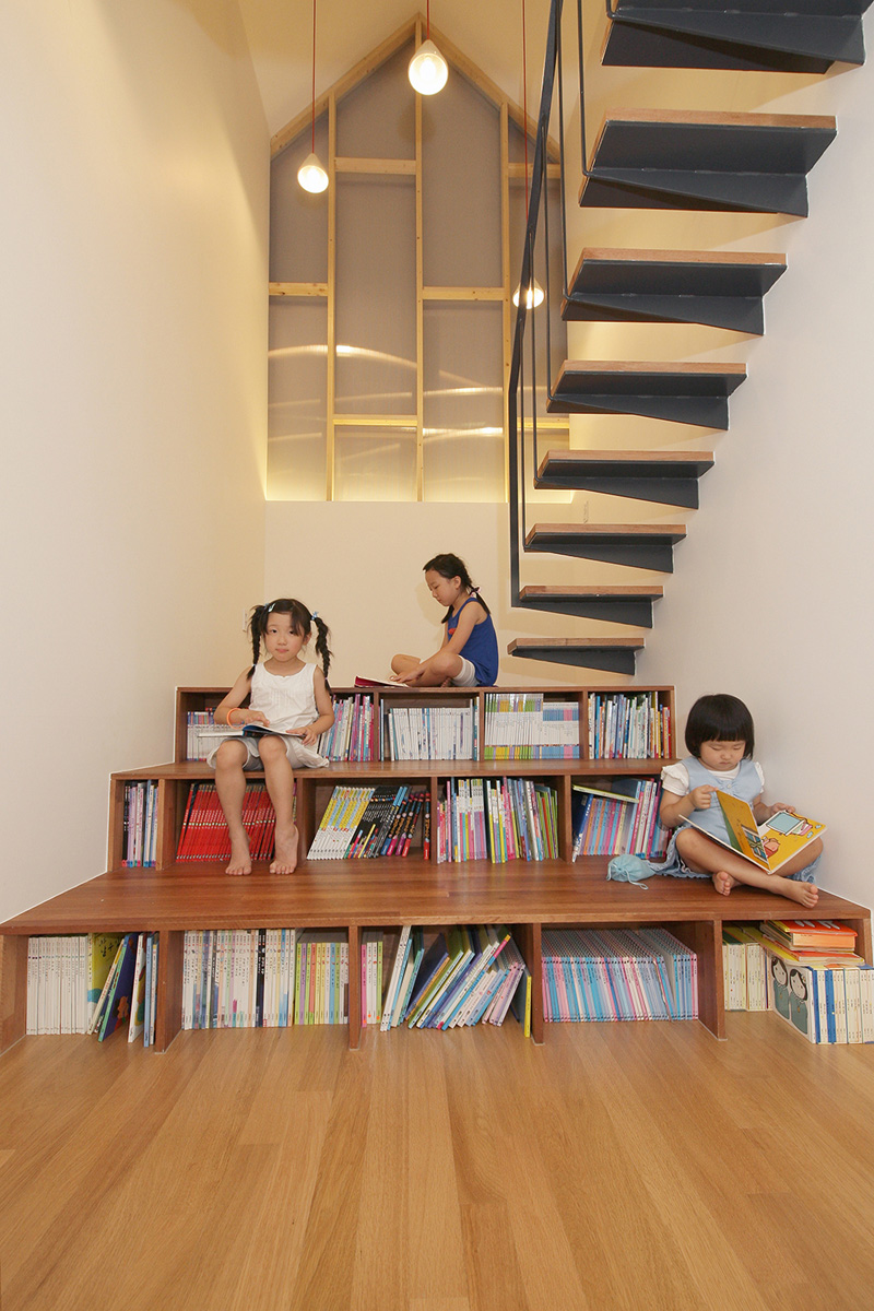 Traditional stairs with storage library in south korea house
