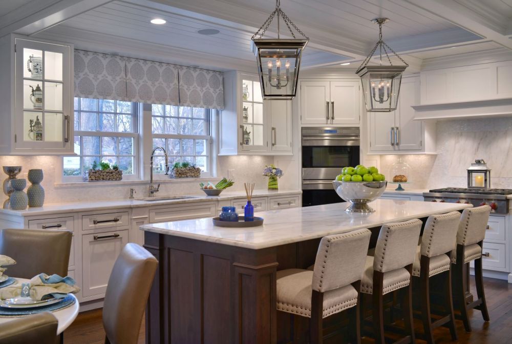 Transitional white kitchen with architectural details
