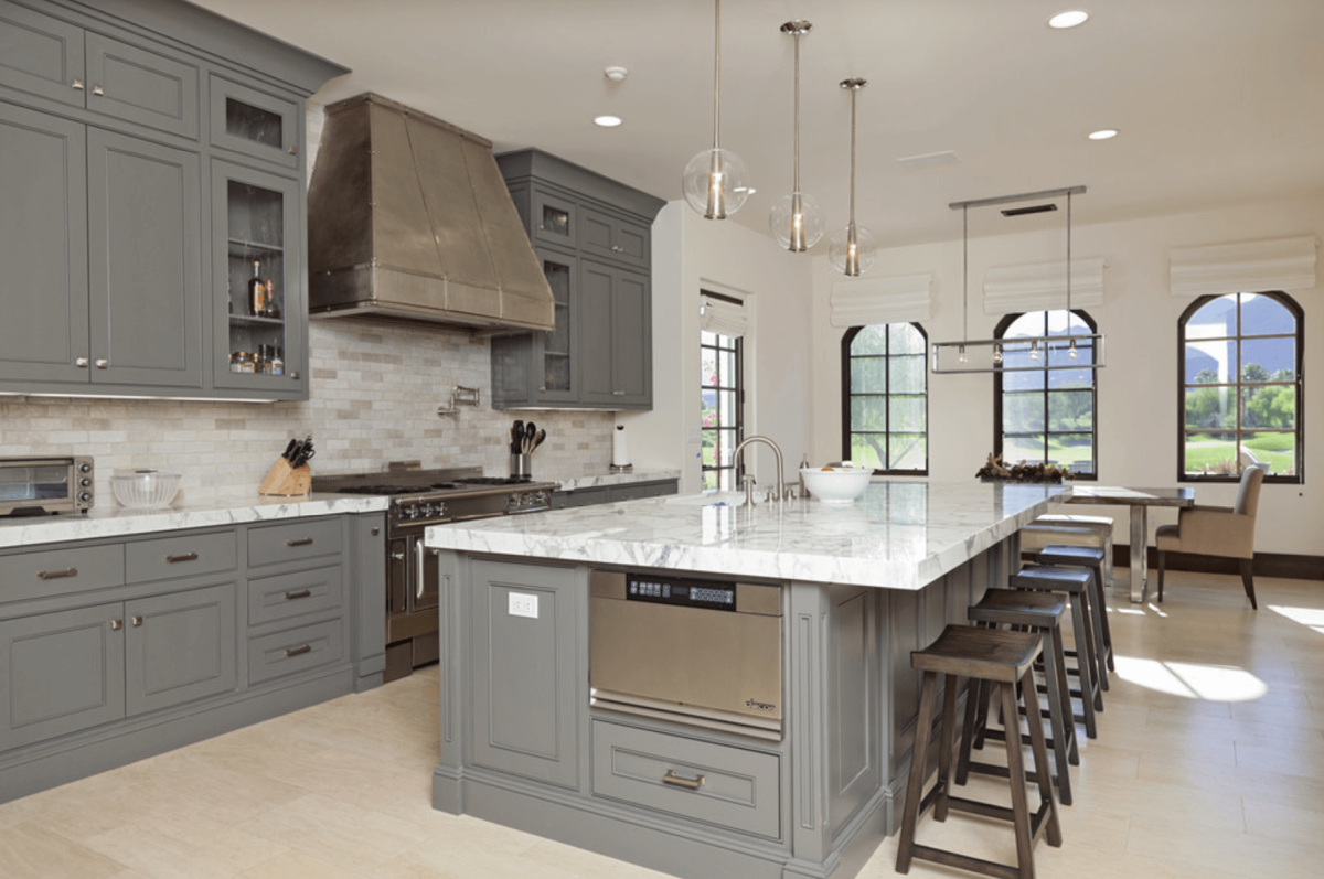 Travertine stone tile backsplash
