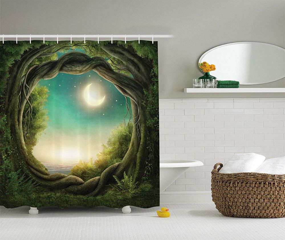 Trees with Fairy in Artistic Artwork Girls Boys and Family Enchanted Forest Full Moon Fabric Accessories,