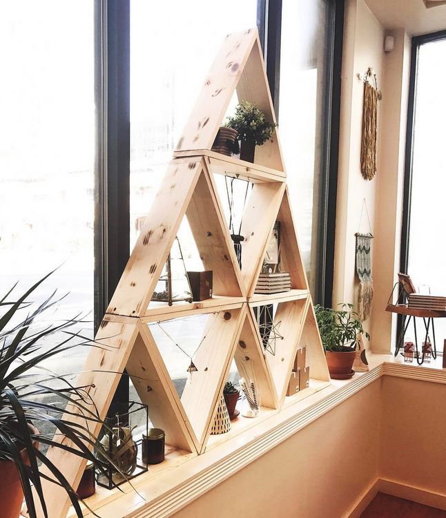 An unusual display of geometric shelves
