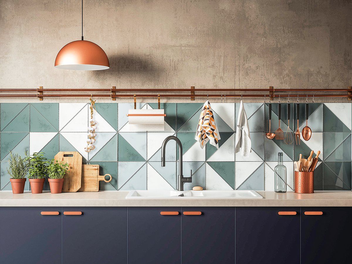 Triangle colorful tiles for backsplash