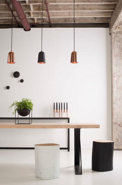 Trio of copper pendant lights