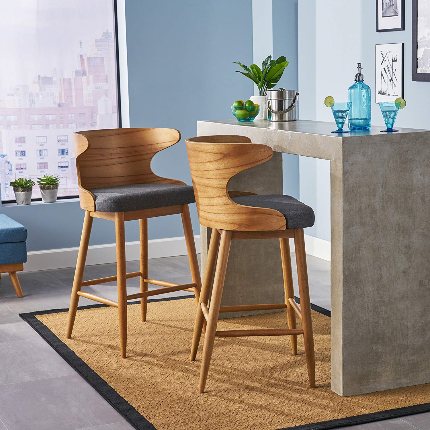 Truda Mid Century Modern Fabric Barstools