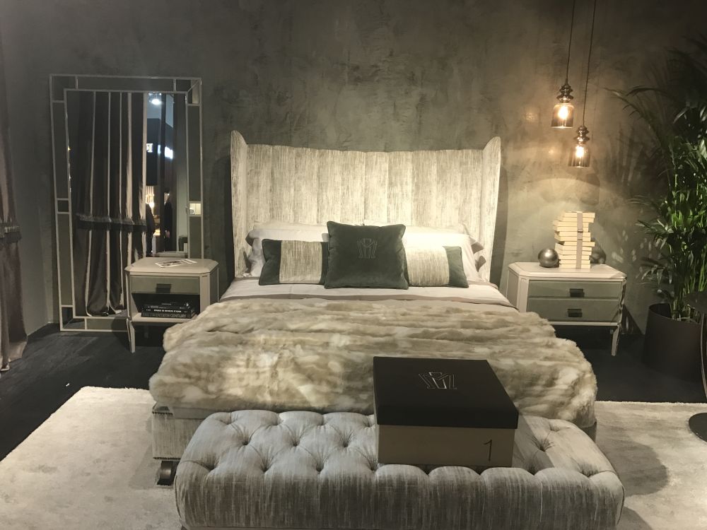 Tufted bedroom bench and king gray headboard
