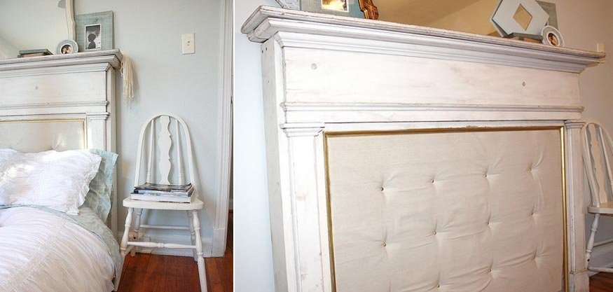 Turn a fireplace mantel into a headboard