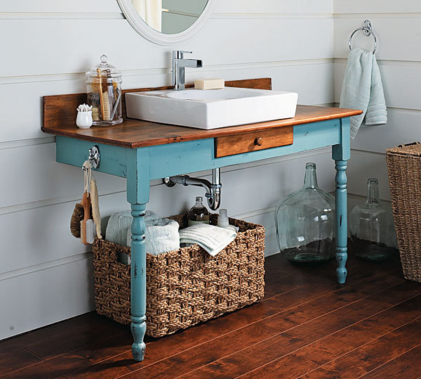 Turn an old table into a bathroom vanity