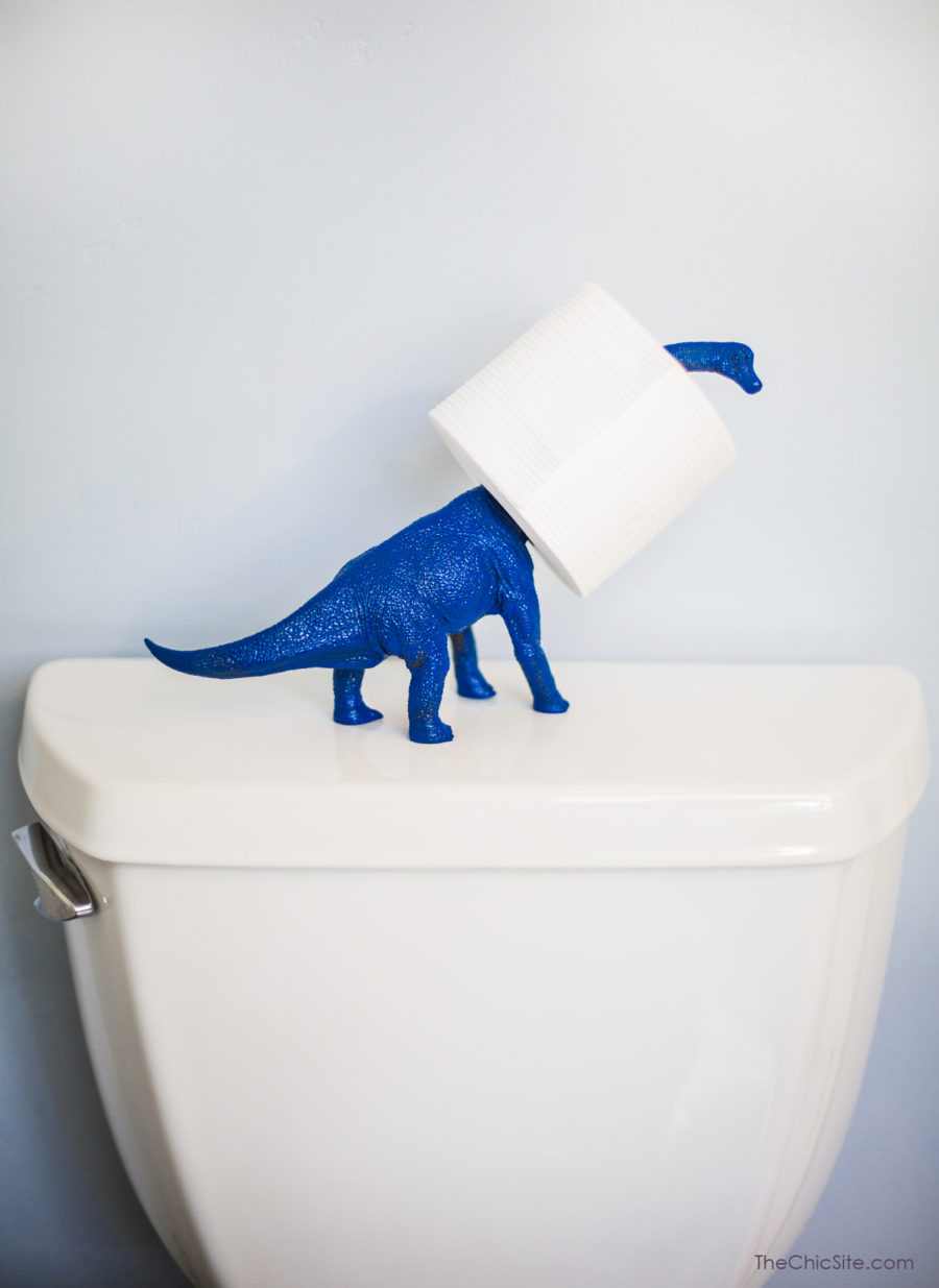 Turn kids toys - dinosaur into toilet paper holder