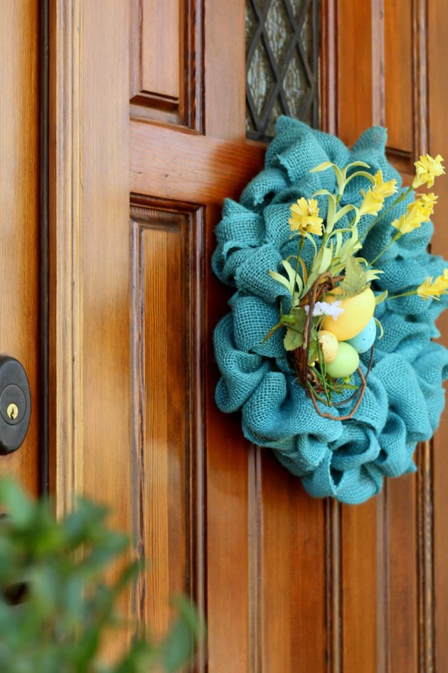 Turquoise burlap wreath