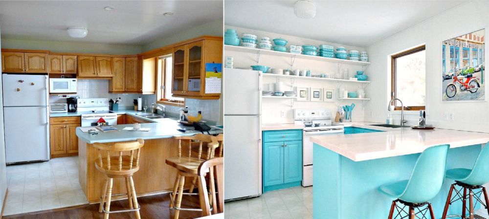 Turquoise kitchen remodel before and after