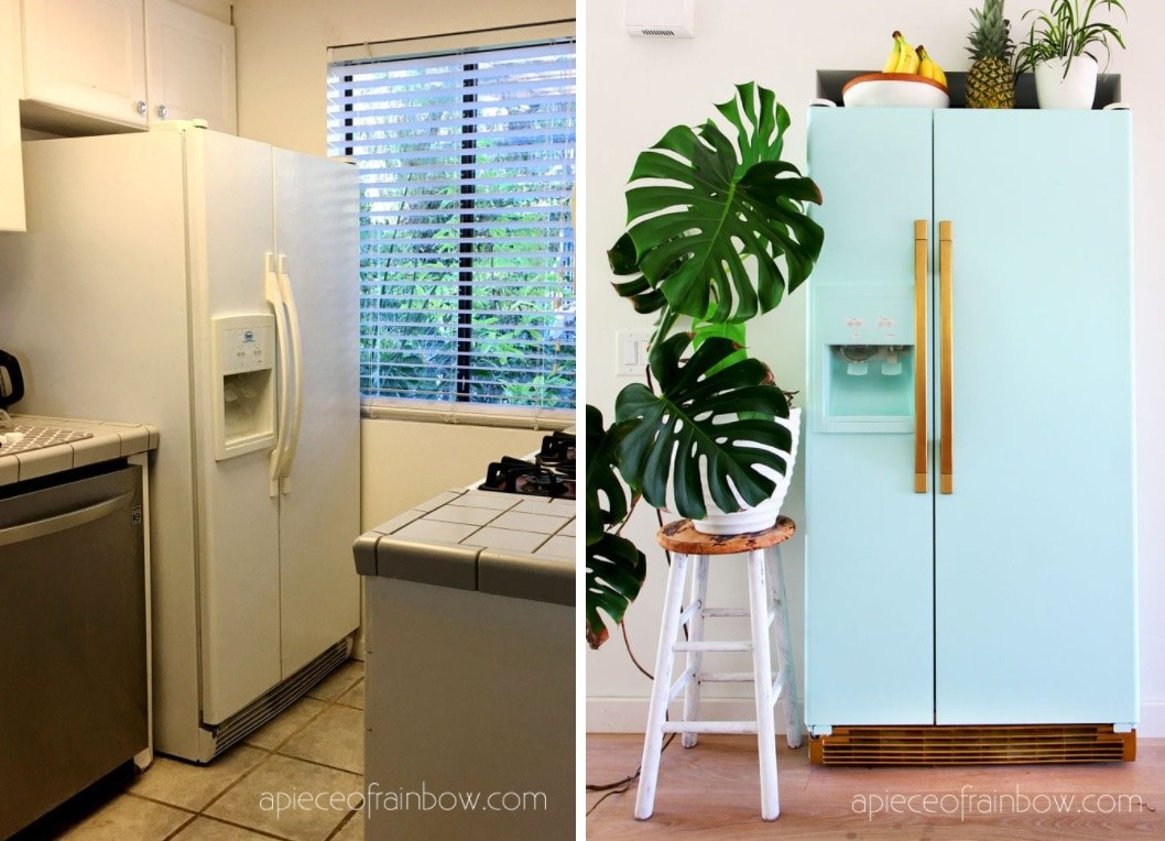 Turquoise paint refrigerator