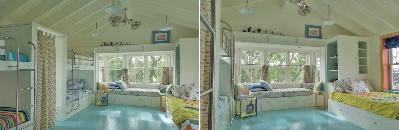 Turquouise painted floor for kids room